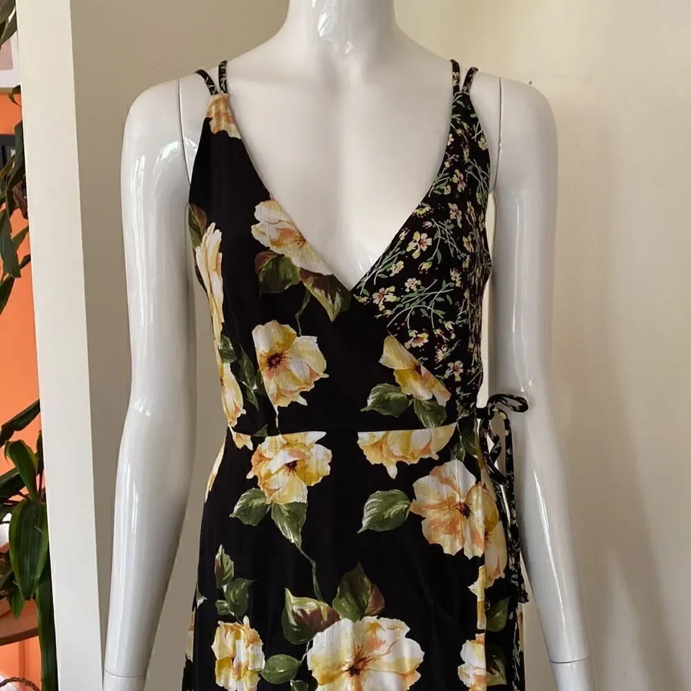 Topshop Busy Garden Black Floral Wrap Midi Dress Size 4 - Picture 4 of 13